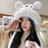 Plush bear ear hat, thickened warm ear-protecting headgear for women in autumn and winter, cute Lei Feng hat, cycling gloves details Picture